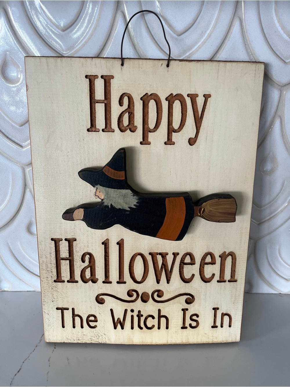 Happy Halloween Witch Wall/Door Sign - Black & Orange